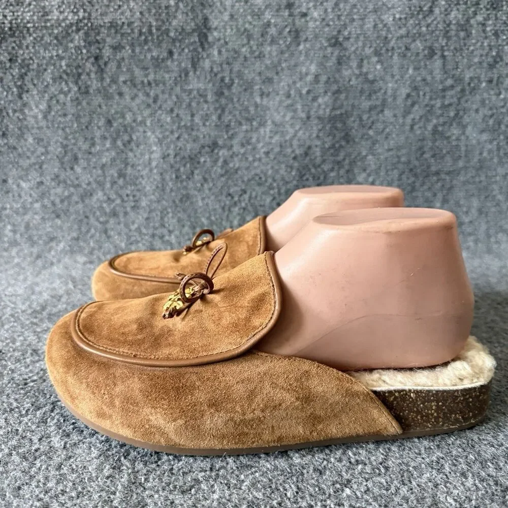 Tory Burch Tory Charm Suede Shearling Mules Toasted Caramel Cozy Clog Slipper 9